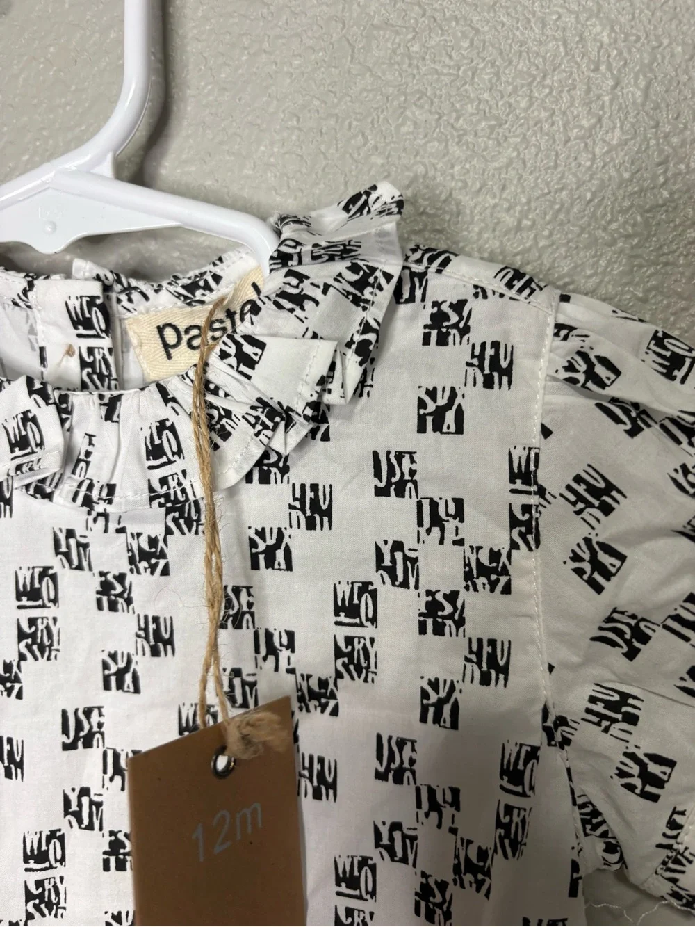 Pastel Baby Girl Ruffle Collar Monogram Print Blouse NWT size 12 months